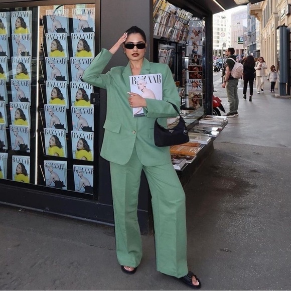 ZARA Women’s SS23 MID-GREEN LINEN BLEND Oversized BLAZER SIZE S - Picture 11 of 16